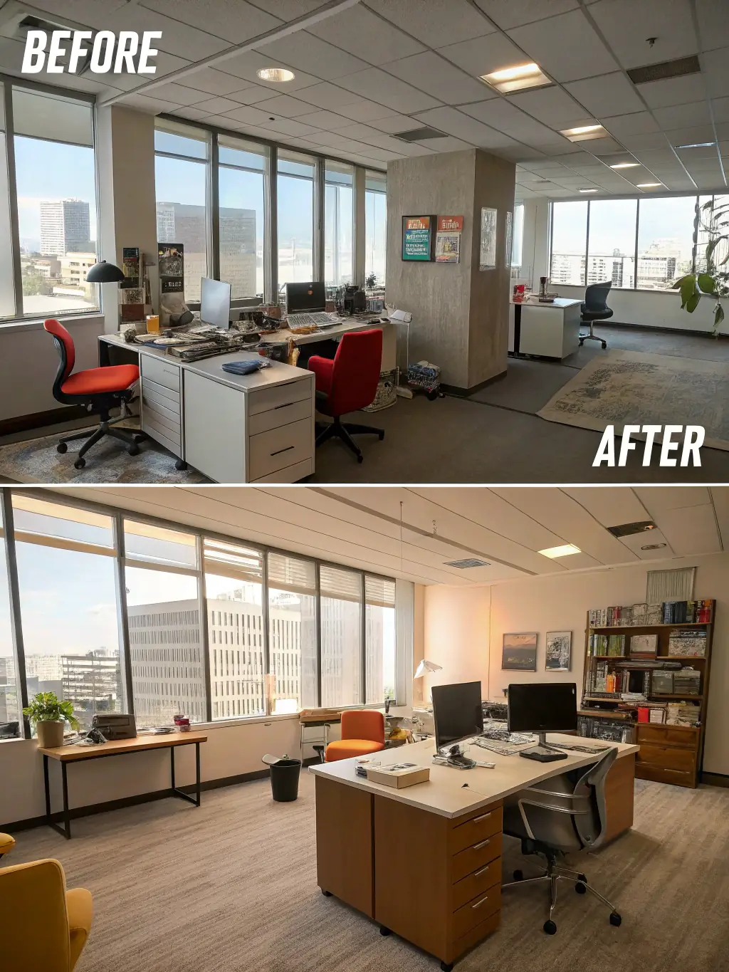 A before-and-after image showcasing the improved efficiency and organization of a small business after implementing H FAMILY's integration solutions, highlighting the tangible benefits of their services.