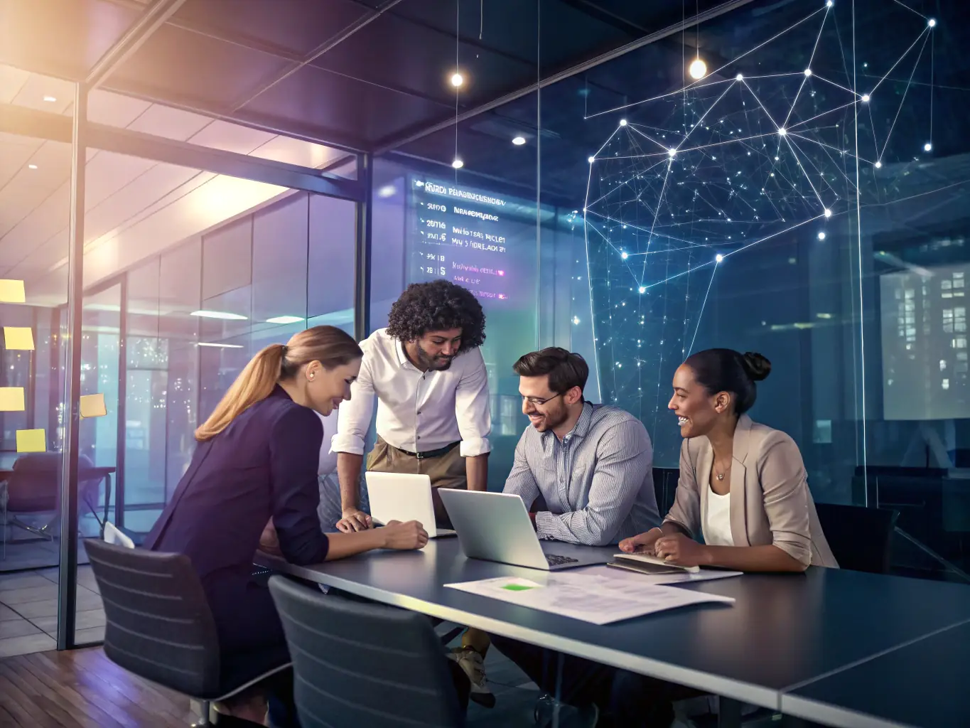 An image of employees collaborating on a project after receiving integration training, showcasing improved teamwork and efficiency.